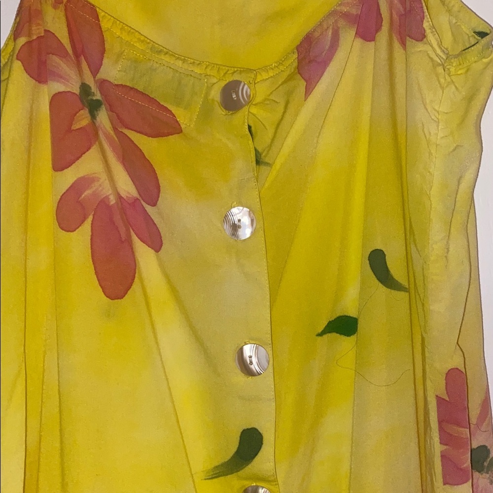 April Cornell Sunny Yellow Strap floral Dress with side split Size Large - Picture 5 of 10